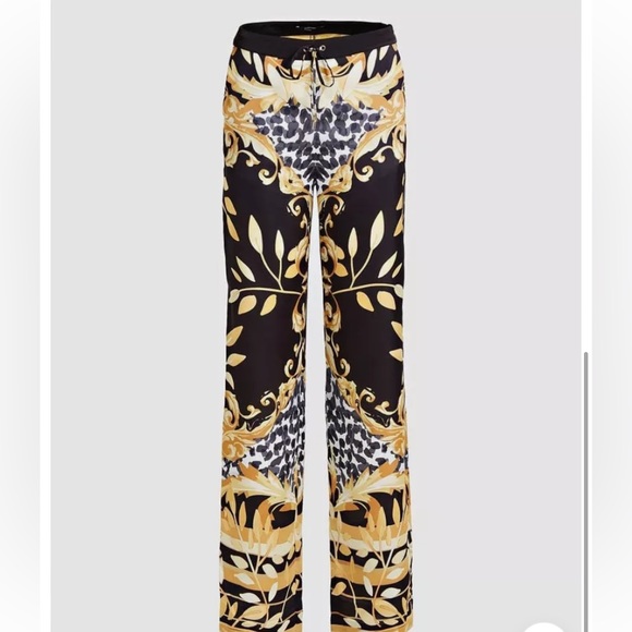 Black Gold Patterned High Waist Silky Pants - Size M - Picture 3 of 7
